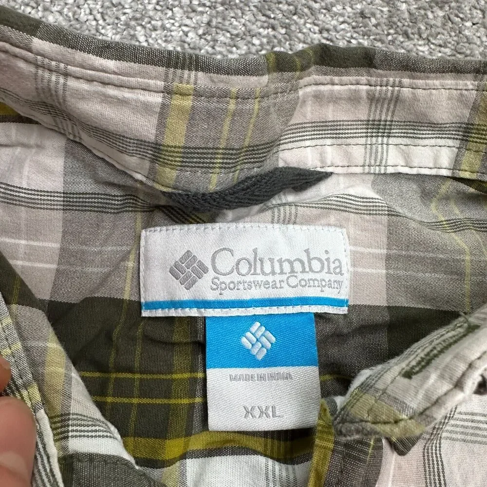 Columbia Shirt Men XXL Green Plaid Long Sleeve Button Down Cotton Casual Outdoor